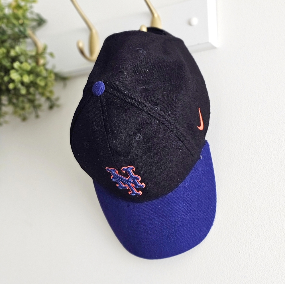 Vintage Nike Team MLB New York Mets Wool Baseball Cap Black Blue Adjustable